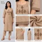 Women's Beige Cotton Blend Embroidered Kurti - Size XXL