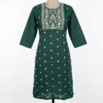 Women's Dark Green Floral Embroidered Cotton Kurti - Size XL