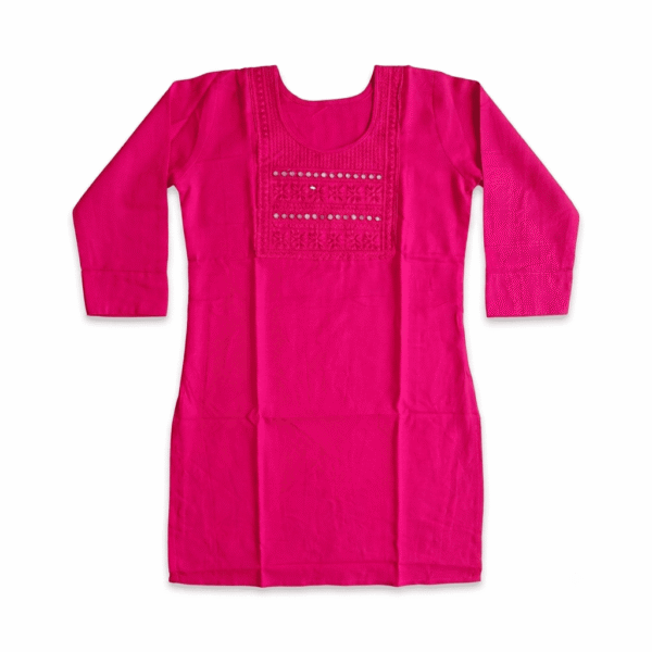 Women's Ranee Pink Embroidered Cotton Kurti - Size L