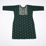 Women's Dark Green Floral Embroidered Cotton Kurti - Size XL