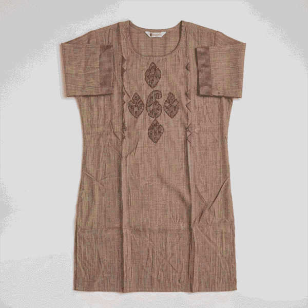 Women's Beige Cotton Blend Embroidered Kurti - Size XXL