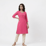 Women's Ranee Pink Embroidered Cotton Kurti - Size L