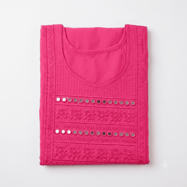 Women's Ranee Pink Embroidered Cotton Kurti - Size L