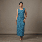 Women's Blue Floral & Geometric Print Maxi Nighty - Size XXL