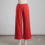 Women's Vibrant Red Bandhani-Style Circle Print Palazzos - Size L