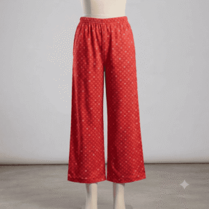 Women's Vibrant Red Bandhani-Style Circle Print Palazzos - Size L