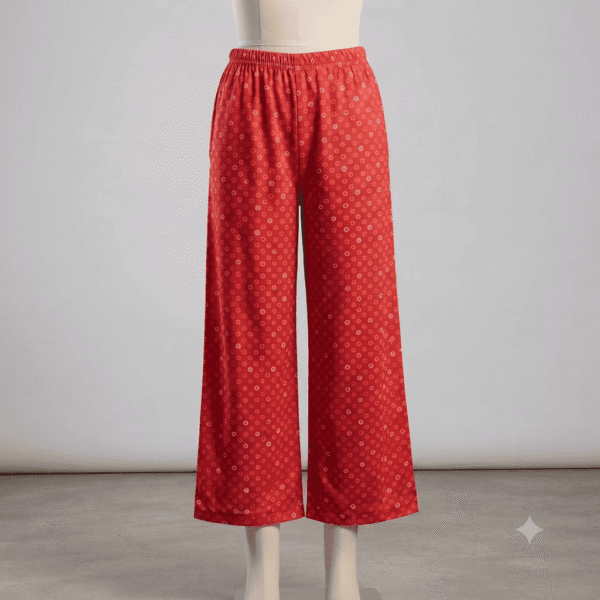 Women's Vibrant Red Bandhani-Style Circle Print Palazzos - Size L