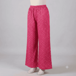 Women's Magenta Bandhani Print Ribbed Palazzos - Size L