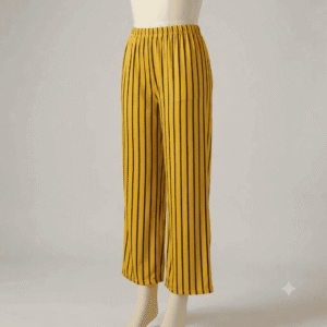 Women's Mustard Yellow & Black Vertical Striped Ribbed Palazzos - Size L