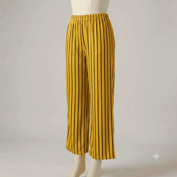 Women's Mustard Yellow & Black Vertical Striped Ribbed Palazzos - Size L