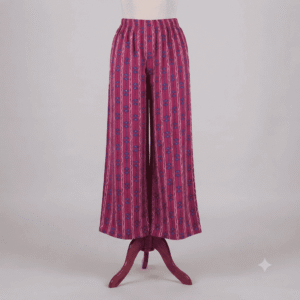 Women's Magenta & Blue Ethnic Printed Ribbed Palazzos - Size L
