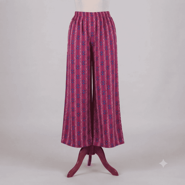 Women's Magenta & Blue Ethnic Printed Ribbed Palazzos - Size L