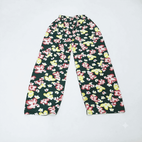 Women's Dark Green & Multi-Color Floral Printed Ribbed Palazzos - Size XL