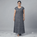 Women's Slate Grey Leaf Motif Block-Print Maxi Nighty - Size XXL