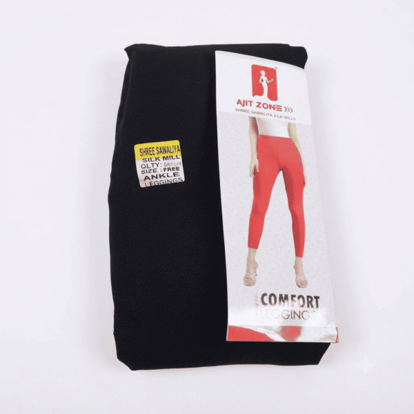 Women's Black Cotton Lycra Ankle-Length Comfort Leggings - Free Size