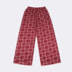 Women's Maroon & White Geometric Grid Ribbed Palazzos - Size L