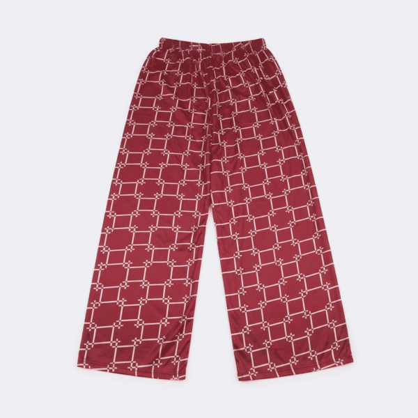 Women's Maroon & White Geometric Grid Ribbed Palazzos - Size L