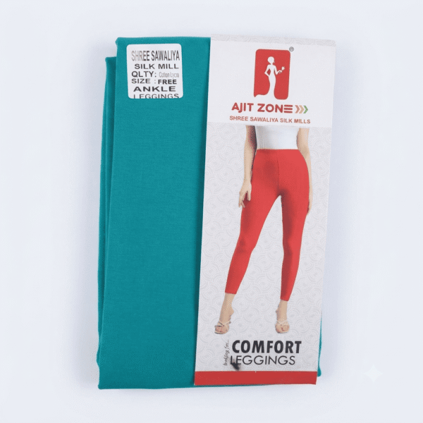 Women's Teal Green Cotton Lycra Ankle-Length Comfort Leggings - Free Size