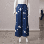 Women's Navy Blue & White Floral Printed Ribbed Palazzos - Size XL