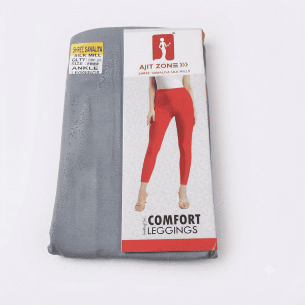 Women's Grey Cotton Lycra Ankle-Length Comfort Leggings - Free Size