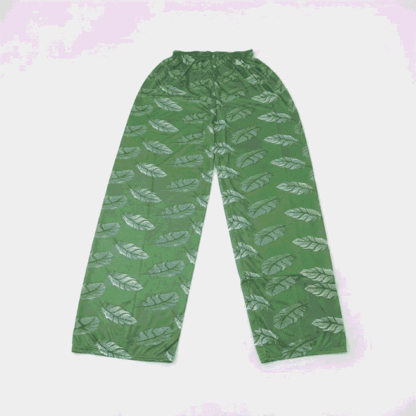 Women's Olive Green Feather Print Ribbed Palazzos - Size XL
