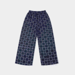 Women's Dark Navy Blue & White Geometric Grid Ribbed Palazzos - Size L