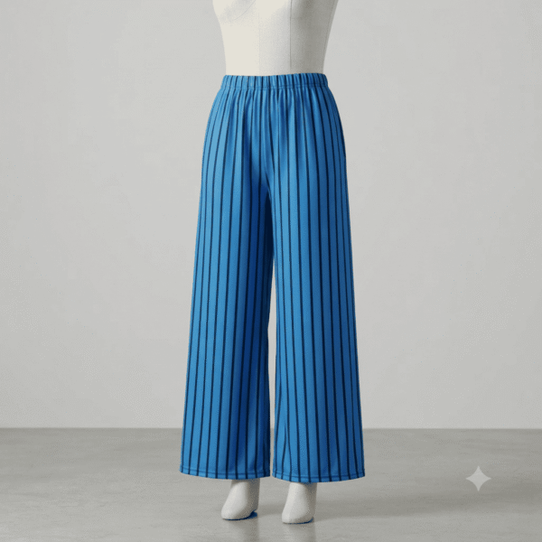 Women's Electric Blue & Black Striped Ribbed Palazzos - Size L