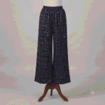 Women's Jet Black Key Motif Ribbed Palazzos - Size L