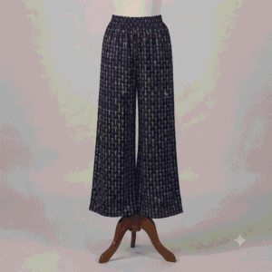 Women's Jet Black Key Motif Ribbed Palazzos - Size L