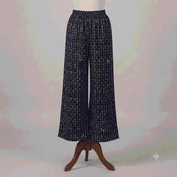 Women's Jet Black Key Motif Ribbed Palazzos - Size L