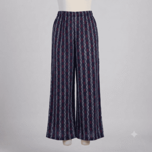 Women's Navy Blue & Red Ethnic Printed Ribbed Palazzos - Size L