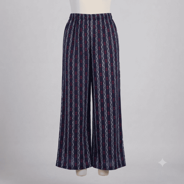 Women's Navy Blue & Red Ethnic Printed Ribbed Palazzos - Size L