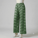 Women's Olive Green Feather Print Ribbed Palazzos - Size XL