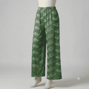 Women's Olive Green Feather Print Ribbed Palazzos - Size XL