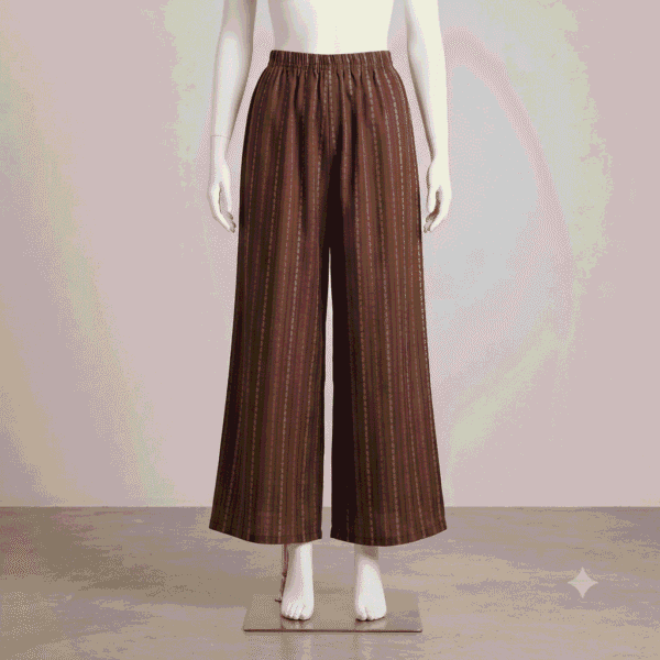 Women's Brown & Beige Striped Printed Cotton Palazzos - Size XL