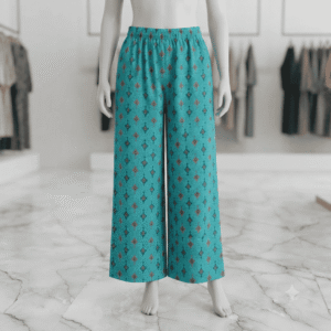 Women's Turquoise Blue & Pink Geometric Printed Cotton Palazzos - Size XL