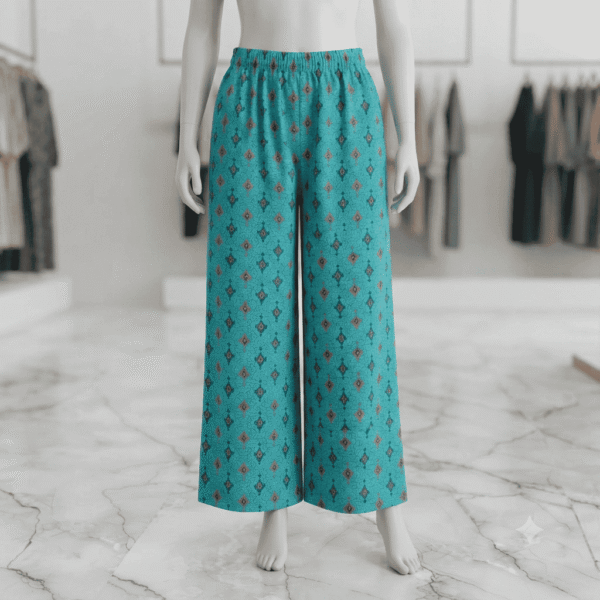 Women's Turquoise Blue & Pink Geometric Printed Cotton Palazzos - Size XL