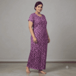 Women's Orchid Purple Floral & Circle Print Short-Sleeve Maxi Nighty - Size XXL