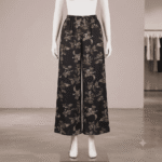 Women's Black & Multi-Color Floral Printed Ribbed Palazzos - Size XL