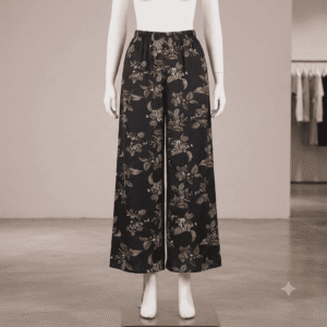 Women's Black & Multi-Color Floral Printed Ribbed Palazzos - Size XL