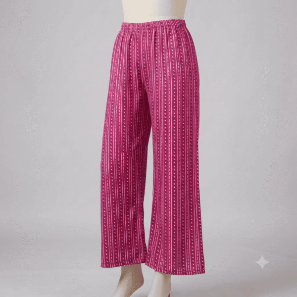 Women's Magenta & Blue Ethnic Printed Ribbed Palazzos - Size L