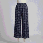 Women's Dark Navy Blue & White Geometric Grid Ribbed Palazzos - Size L