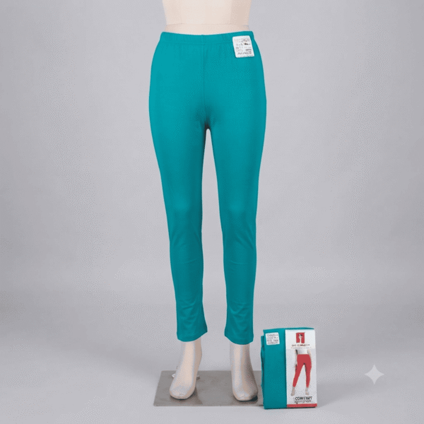Women's Teal Green Cotton Lycra Ankle-Length Comfort Leggings - Free Size
