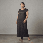 Women's Dark Charcoal Checkered Short-Sleeve Maxi Nighty - Size XXL