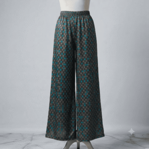 Women's Teal & Grey Checkered Ribbed Palazzos - Size L