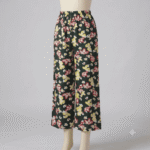 Women's Dark Green Floral Print Ribbed Palazzos - Size L