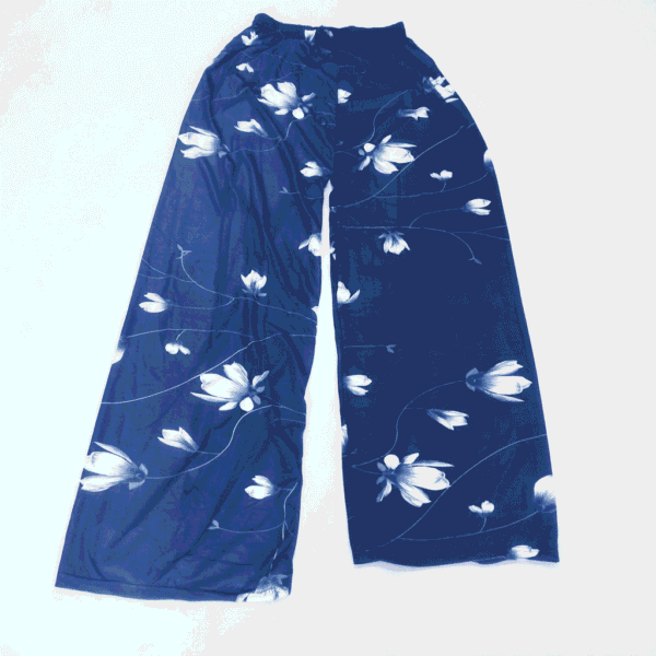 Women's Navy Blue & White Floral Printed Ribbed Palazzos - Size XL