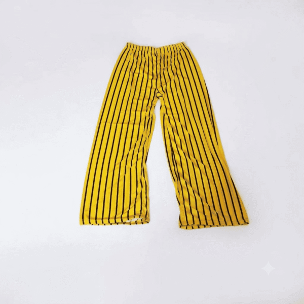 Women's Mustard Yellow & Black Vertical Striped Ribbed Palazzos - Size L