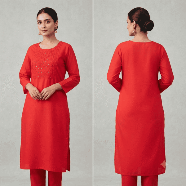 Women's Vibrant Red Embroidered Cotton Kurti - Size L