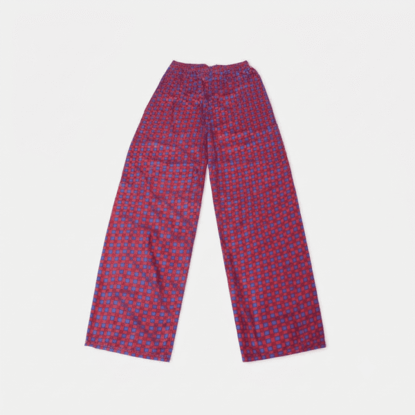 Women's Maroon & Blue Checked Grid Ribbed Palazzos - Size L